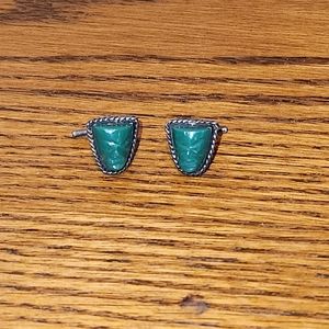 Antique Sterling RBZ Mexican Jade Aztec Style Cufflinks